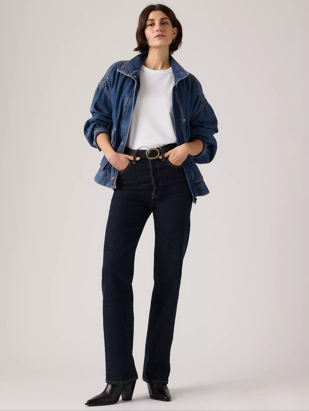 Levi's Dark Wash Ribcage Straight Full Length Jeans NEW